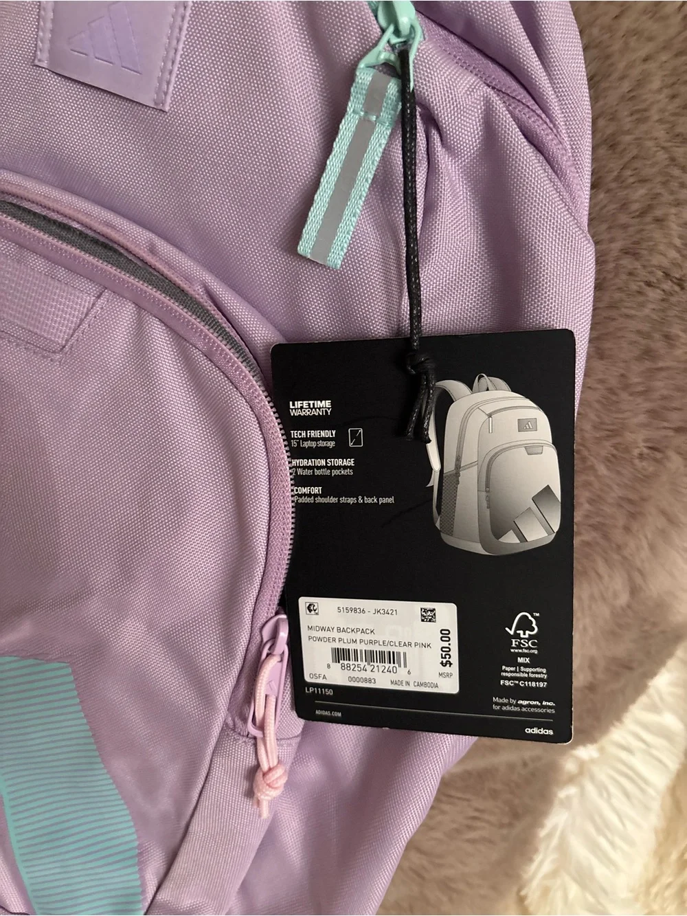 adidas Lavender Backpack with Mint Trim